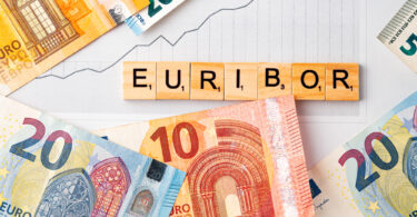 Word EURIBOR Is Written In Wooden Letters On Background Of Euro Banknotes And Chart. Copy paste.